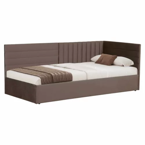 Ágy ágyráccsal, 90x200, barna Velvet szövet, MEVIA | Barna | MDF