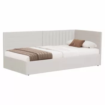   Ágy ágyráccsal, 90x200, krémszínű Velvet szövet, MEVIA | Bézs | MDF