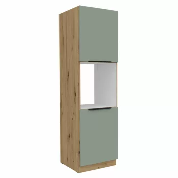   Magas szekrény beépíthető sütőhöz, aquamarine/artisan tölgy, ARSANY 60 DP-210 2F | Zöld | Faforgács