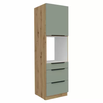   Magas szekrény beépíthető sütőhöz, aquamarine/artisan tölgy, ARSANY 60 DPS-210 3S1F | Zöld | Faforgács