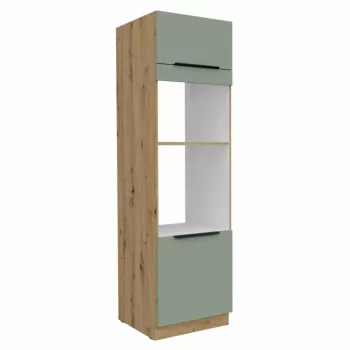   Magas szekrény sütőhöz és mikrohullámú sütőhöz, aquamarine/artisan tölgy, ARSANY 60 DPM-210 2F | Zöld | Faforgács