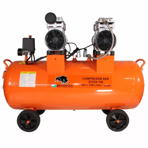 Bisonte SC024-100 direktmeghajtású, csendes, olajmentes kompresszor (8bar 100liter 2x850W)