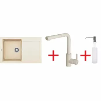   ELLECI - Mosogatótálca Easy 300 Antikolt fehér / Bianco Antico G62+csaptelep Shell plus G62 + mosogatószer adagoló - EASY7 szett