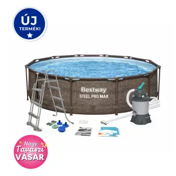   Bestway MYKONOS LUX homokszűrős vízforgatóval rattan hatású fémvázas medence szett 366 x 100 cm 