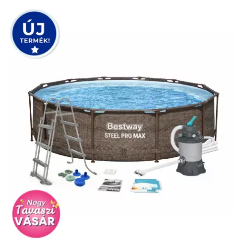 Bestway MYKONOS LUX homokszűrős vízforgatóval rattan hatású fémvázas medence szett 366 x 100 cm 