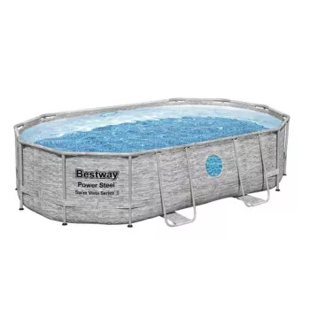    Bestway ARUBA rattan hatású fémvázas ovális medence szett ablakkal 488 x 305 x 107 cm Cikkszám:  FFA_667