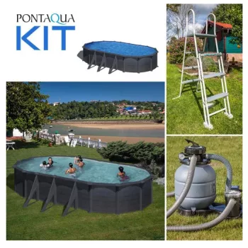   PONTAQUA KIT GRAPHITE fémfalas családi medence szett 7,3 x 3,75 x1,2 m, FFA_860
