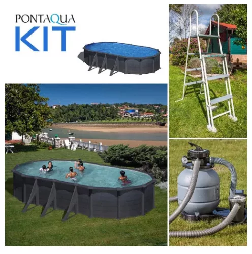 PONTAQUA KIT GRAPHITE fémfalas családi medence szett 7,3 x 3,75 x1,2 m, FFA_860
