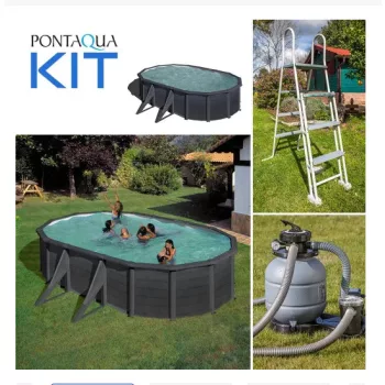   PONTAQUA KIT GRAPHITE fémfalas családi medence szett 6,1 x 3,75 x 1,2 m, FFA_861