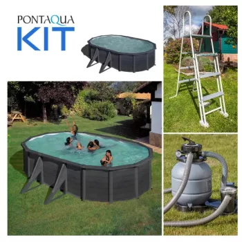   PONTAQUA KIT GRAPHITE fémfalas családi medence szett 500 x 300 x120 cm 