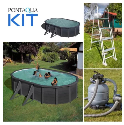 PONTAQUA KIT GRAPHITE fémfalas családi medence szett 500 x 300 x120 cm 