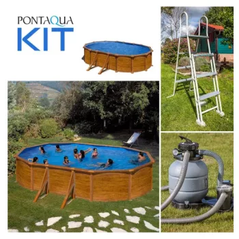   PONTAQUA KIT WOOD fémfalas családi medence szett 610 x 375 x 120 cm 