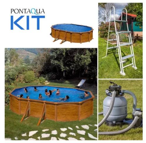 PONTAQUA KIT WOOD fémfalas családi medence szett 610 x 375 x 120 cm 