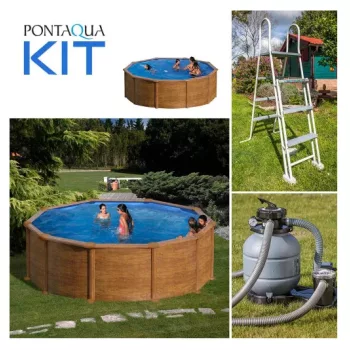   PONTAQUA KIT WOOD kerek fémfalas családi medence szett 4,6 x 1,2 m,  FFA_867