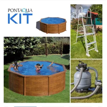   PONTAQUA KIT WOOD kerek fémfalas családi medence szett 3,5 x 1,2 ,   FFA_868