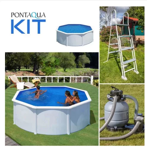 PONTAQUA KIT WHITE kerek fémfalas családi medence szett 3,5 x 1,2 m 