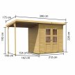 fából készült kerti ház KARIBU MERSEBURG 3 + egy menedéket 166 cm (68763) natur LG1750