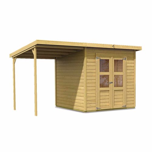 fából készült kerti ház KARIBU MERSEBURG 4 + egy menedéket 166 cm (68765) natur LG1751