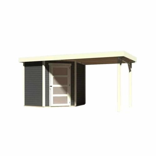 fából készült kerti ház KARIBU SCHWANDORF 3 + egy menedéket 240 cm (77739) terragrau LG3892