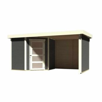   fából készült kerti ház KARIBU SCHWANDORF 3 + menedékház hátsó és oldalfalakkal 240 cm (77741) terragrau LG3896