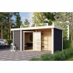 fából készült kerti ház KARIBU SCHWANDORF 3 + menedékház hátsó és oldalfalakkal 240 cm (77741) terragrau LG3896