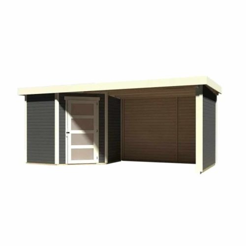 fából készült kerti ház KARIBU SCHWANDORF 3 + menedékhely 280 cm hátsó és oldalfalakkal együtt (77745) terragrau LG3902