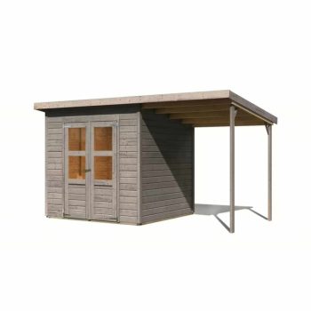   fából készült kerti ház KARIBU MERSEBURG 4 + egy menedéket 166 cm (9563) világos szürke LG4437