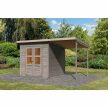 fából készült kerti ház KARIBU MERSEBURG 4 + egy menedéket 166 cm (9563) világos szürke LG4437