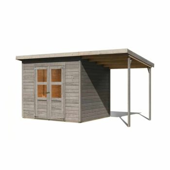   fából készült kerti ház KARIBU MERSEBURG 5 + egy menedéket 166 cm (9603) világos szürke LG4439