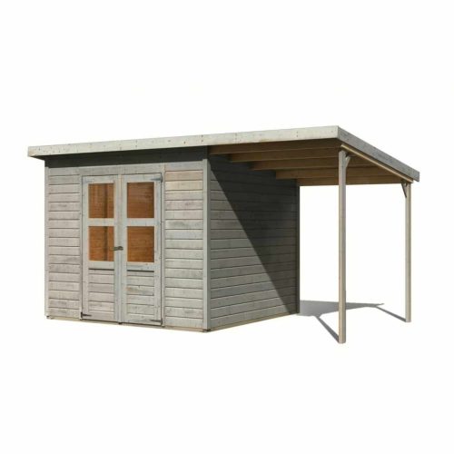 fából készült kerti ház KARIBU MERSEBURG 6 + egy menedéket 166 cm (10248) világos szürke LG4441
