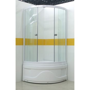   SANOTECHNIK Íves sarokkabin 2 tolóajtóval, fehér 90-es víztiszta üveggel ülőtálcához, pt22w