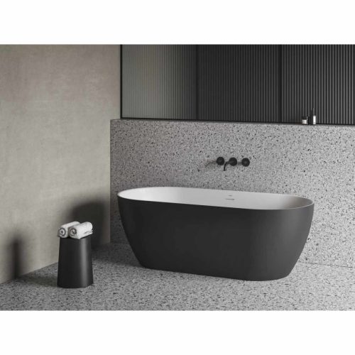 Freedom O Tec 170x77 akrilkád, fekete/fehér szabadonálló, fekete lefolyó