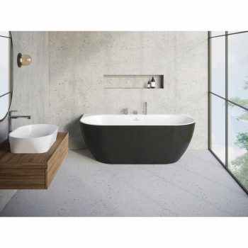   RAVAK | Freedom Wall 166x80 akrilkád, fekete/fehér, fekete túlfolyóval