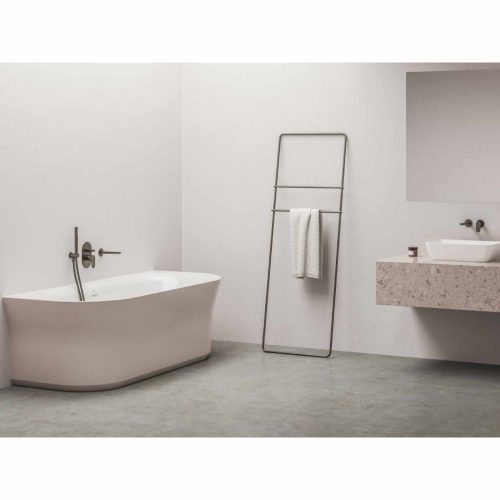 Ypsilon Wall 178x86, akrilkád, Alabaster Pink/fehér, szabadonálló, fehér lefolyó