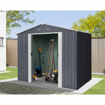   RIWALL PRO  6x8 antracit fém kerti tároló 2,4 x 1,7 m nyeregtetővel (antracit), RMSA 6x8