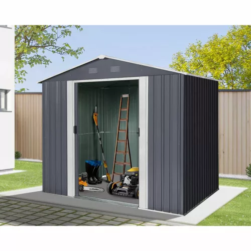 RIWALL PRO  6x8 antracit fém kerti tároló 2,4 x 1,7 m nyeregtetővel (antracit), RMSA 6x8