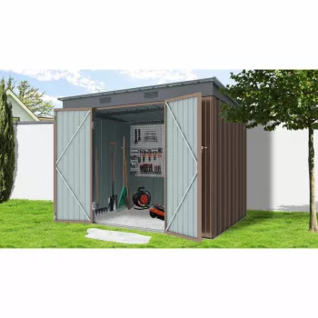   RIWALL PRO 6x8 brown fém kerti tároló 2,4 x 1,8 m lapostetővel (barna), RMSP 6x8