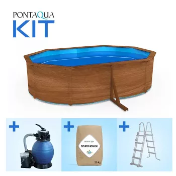   Pontaqua Family Pool KIT WOOD ovális fémfalas családi medence szett, WSZ_015